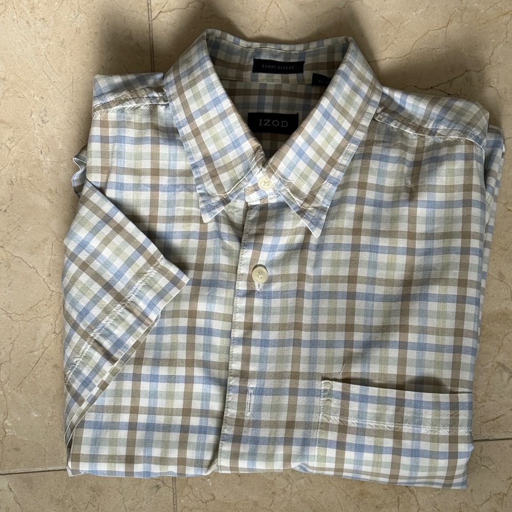 Izod Mens Cotton Short Sleeve Button Up Shirt Size Large